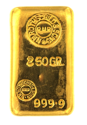 N.M Rothschild & Sons 250 Grams Cast 24 Carat Gold Bullion Bar 999.9 ...